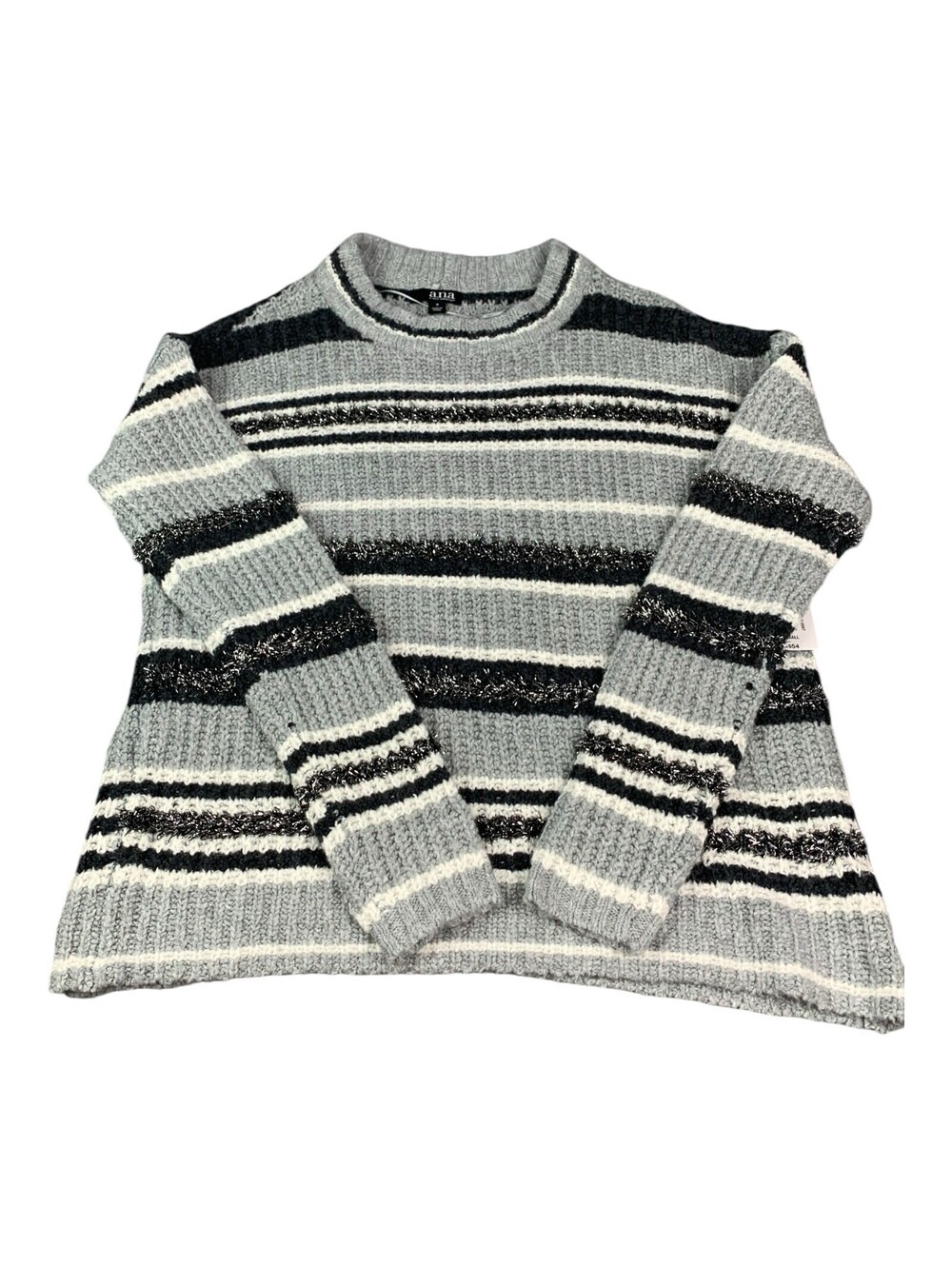 Women's Sweater A.N.A. New Approach Gray/White Long Sleeve Crew Neck Size Small